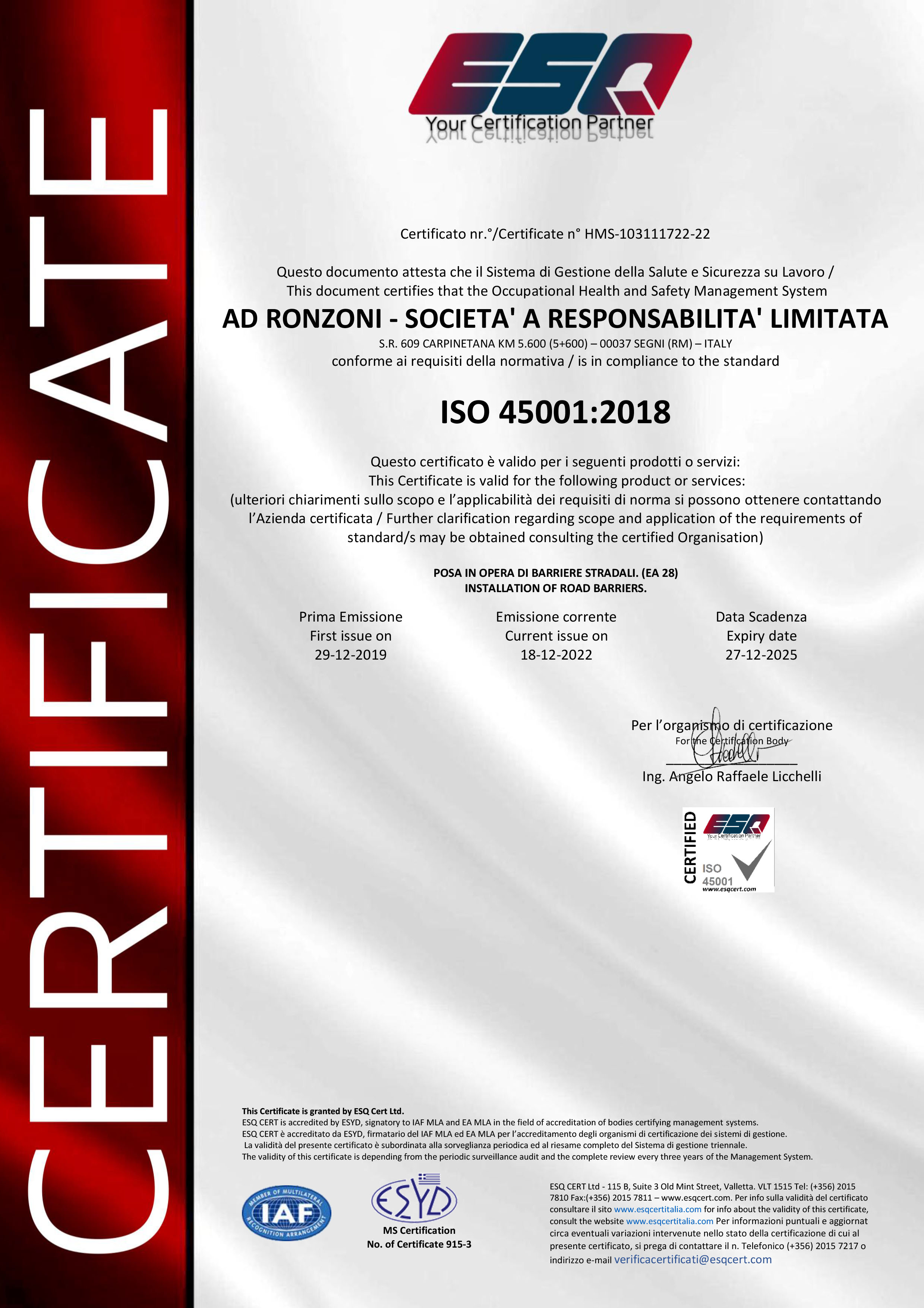 certificazione ISO 45001 2018